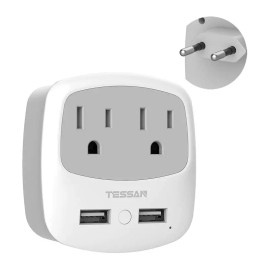 TESSAN European Power Adapter with 2 USB 2 American Outlet for US Travel to Spain Italy