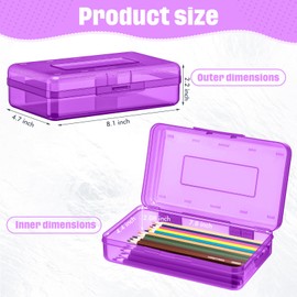 Blulu 6 Pack Large Pencil Boxes Bulk Plastic Pencil Box Bulk Clear Pen Case Hard Crayon Storage with Lid Snap Closure Painting Marker Organizer Large Capacity for Office Supplies (Purple)