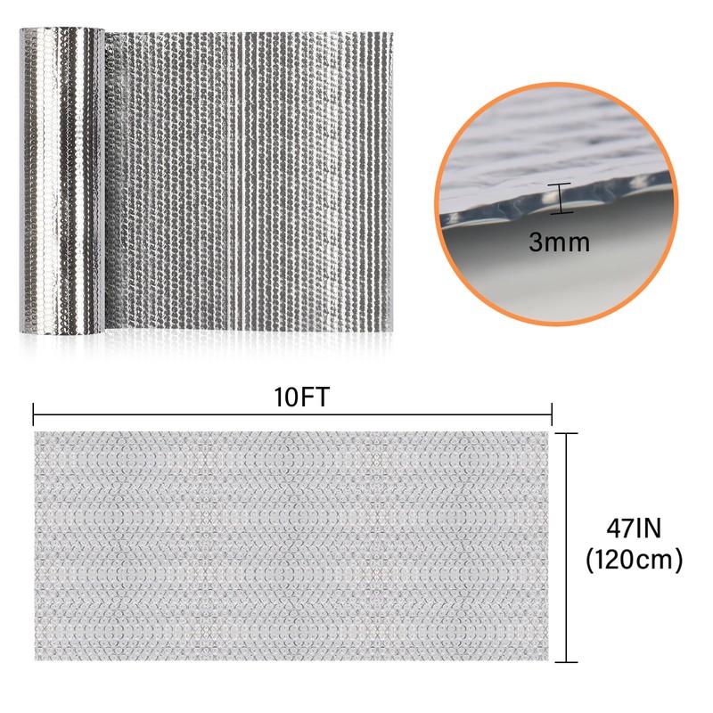 VUAOHIY Double Reflective Insulation Roll, 47" X10' Double-Sided Aluminum Bubble