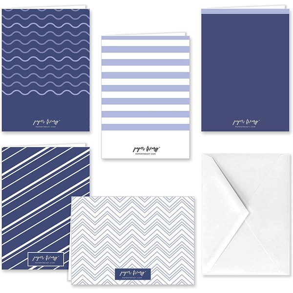 Paper Frenzy Coastal Nautical Thank You Note Cards and Envelopes - 25 pack, white