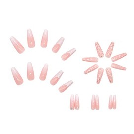 Uñas Postizas Cuadradas Francesas de Cobertura Completa, Acrílicas, Color Nude, Para Mujeres y Niñas, 24 Unidades (rosa Ataúd Francés)