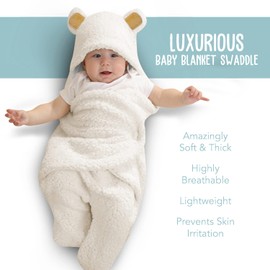 BlueMello Baby Bear Swaddle Blanket | Ultra-Soft Plush Essentials for Infants 0-6 Months | Receiving Swaddling Wrap White | Ideal Newborn Registry and Toddler Boy Accessories | Perfect Baby Girl Shower Gift
