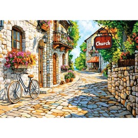 NEWENMO European Vintage Village Diamond Painting Kit for Adults,5D Flowers Diamond Art Kits,Bicycle Diamond Art Craft,DIY Full Drill Crystal Embroidery Gifts,for Living Room Home Decor - 30x40cm