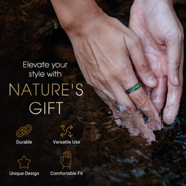 WHITESTONE JEWELRY CO. Maya Stone Ring Collection | Natural Stone Band for Women and Men | Stackable Ring | 6mm Wide (Carmela - Moss Agate, 8)