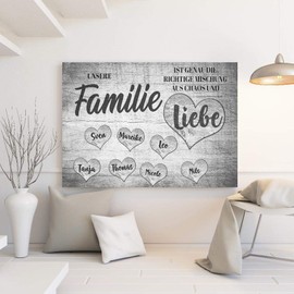 Individual Canvas Family Love White Family with Own Name Gift Mother's Day Father's Day Canvas Picture for up to 8 People