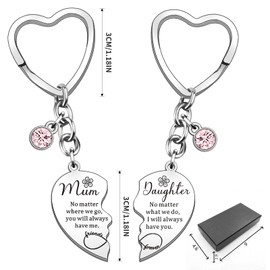 Mothers Day Keyring – 2 Pcs Mum and Daughter Heart Matching Keyring Set, Sentimental Mum Keyrings, Stainless Steel Keychain, Gifts for Mum from Daughter, Birthday, Christmas, Mother's Day Presents