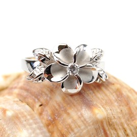 [BreezyIsland] Hawaiian Jewelry Ring, Plumeria & Leaf 925 Silver, Sterling Silver, No Gemstone