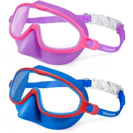 Vvinca Swim Goggles with Nose Cover, 2 Pack Wide View Mask Anti-Fog UV No Leak Toddlers Swimming Goggles for Kids 3-15 - Color: 04-Blue Red& Pink