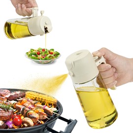 JNIUGD Oil Dispenser Bottle for Kitchen - 2 in 1 Olive Oil Dispenser and Oil Sprayer - 16oz/470ml Olive Oil Bottle - Oil Sprayer for Cooking, Air Fryer, Salad, Frying, BBQ (White)