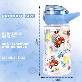 Flintronic 500 ml Children's Drinking Bottle, Children's Drinking Bottle with Straw, BPA-Free Children's Water Bottles, Sports Water Bottle with Leak-Proof Flip-Top Lid for Girls and Boys, Blue