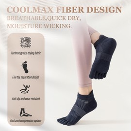 Viiotu 3 Pairs Toe Socks For Women Men,Coolmax Five Finger Running Socks,High Performance Athletic Toe Socks No Show (AU, Numeric, 4, 6.5, Regular, Regular, BBG)