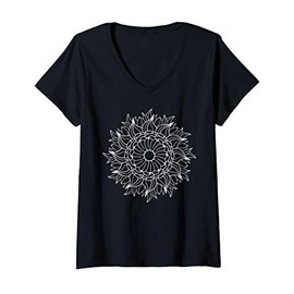 Womens Vintage Flower & Nature Mandala Abstract Minimalist Design V-Neck T-Shirt