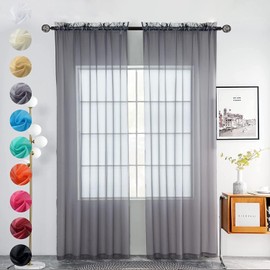 Youleyar Set of 2 Sheer Transparent Voile Curtains Polyester Rod Pocket Window Transparent Curtains Living Room Decoration for Bedroom W140 x H 245 cm Grey
