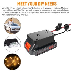 Power Wheel Adapter with Fuse&Switch,Secure Battery Adapter for Black+Decker 20V MAX Lithium Battery,with 12 Gauge Wire,Good Power Convertor for DIY Ride On Truck,Robotics,RC Toys and Work Lights