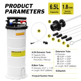 Wenzhon 6.5L Pneumatic/Manual Oil Extractor Pump, Fluid Evacuator for Automotive Oil & Fluid Change, Vacuum Pump with Suction Hose, Quick Drain Spout & Overflow Prevention for Easy Oil Fluid Removal