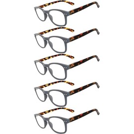OWL 5 Pack Reading Glasses, UV Protected Spring Hinge Reading Eyeglasses for Women & Men, Dark Elegant Readers for Men Women 1.25