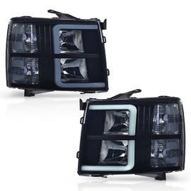 LQI LED DRL Tube Projector Headlights w/o Bulbs Compatible with Chevy Silverado 1500 2007-2013/Fit Silverado 2500 HD 3500 HD 2007-2014 Smoky Lens Black Housing Clear Reflector Pair