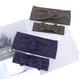 Sugarmelon Mommy and Me Headband Set Mother Baby Matching Turban Headband for Toddler Baby Girls Women Scrunchies Hair Bow Hairbands (Navy and Olive)