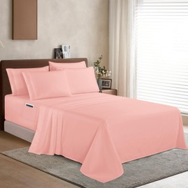 Elegant Comfort 1500 Premium Quality 6-Piece Bed Sheet Set - 18-24 Inch Extra Deep Pocket, Smart Storage Pockets, Wrinkle Free Ultra Soft 6PC Extra Deep Pocket Sheets, Queen, Dusty Rose