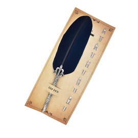 Gullor Calligraphy Feather Quill Pen and 5 Calligraphy Nibs for Beginners Kids Calligraphy Writing Quill Dip Pen Set, Navy