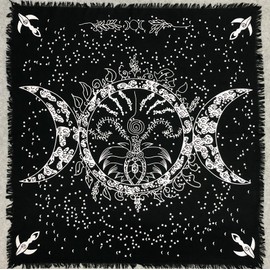 THE ART BOX Square Altar Cloth Triple Goddess Pentagram Witchcraft Tablecloth - 18x18 Inch Alter Tarot Mat Tapestry Napkins Cover Spiritual Celestial Deck Wiccan Cloth With Fringes