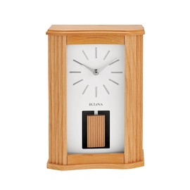 Bulova Chicago Modern Chime Table Clock, Model B1525 | Mid-Century Design | Melodic Chimes | Natural Wood Grain | Adjustable Volume | Automatic Night Shut-Off