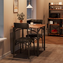 IDEALHOUSE Dining Table Set for 2, Kitchen Table and Chairs for 2 with Upholstered Chairs, 3 Piece Square Kitchen Table Set, Dining Room Table Set for Small Space, Apartment, Retro Brown