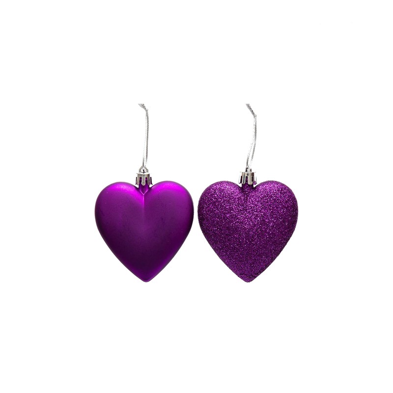 6pc Large Glitter & Matte Heart Baubles - Great Christmas