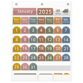 REGELETO Large White Calendar Pocket Chart with Boho 96 Cards for Classroom, Size:32.25 x 24.13 inch Monthly Calendar and Weather Pocket Chart for Kids Learning for Home or Kindergarten（White）