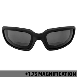 Birdz Eyewear Oriole Bifocal Safety Glasses 2 Pairs Padded Black Frame Smoke Yellow Lenses +1.75 Magnification