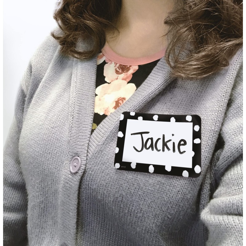 Black and White Painted Dots Name Tags/Labels - Multi-Pack