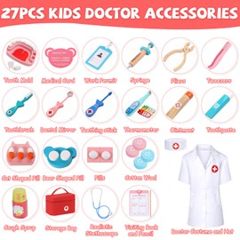 BUOAZR Children's Wooden Doctor's Case with Stethoscope, Thermometer, Syringe, Doctor's Bag and Doctor's Coat