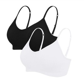 Vertvie Women’s Pack of 2 / 3 / 4 Basic Comfortable Sports Bras with Spaghetti Straps - No Underwire - Seamless Padded Bralette with Spaghetti Straps - Bra Top - Low Support Bra - black/white, size: l