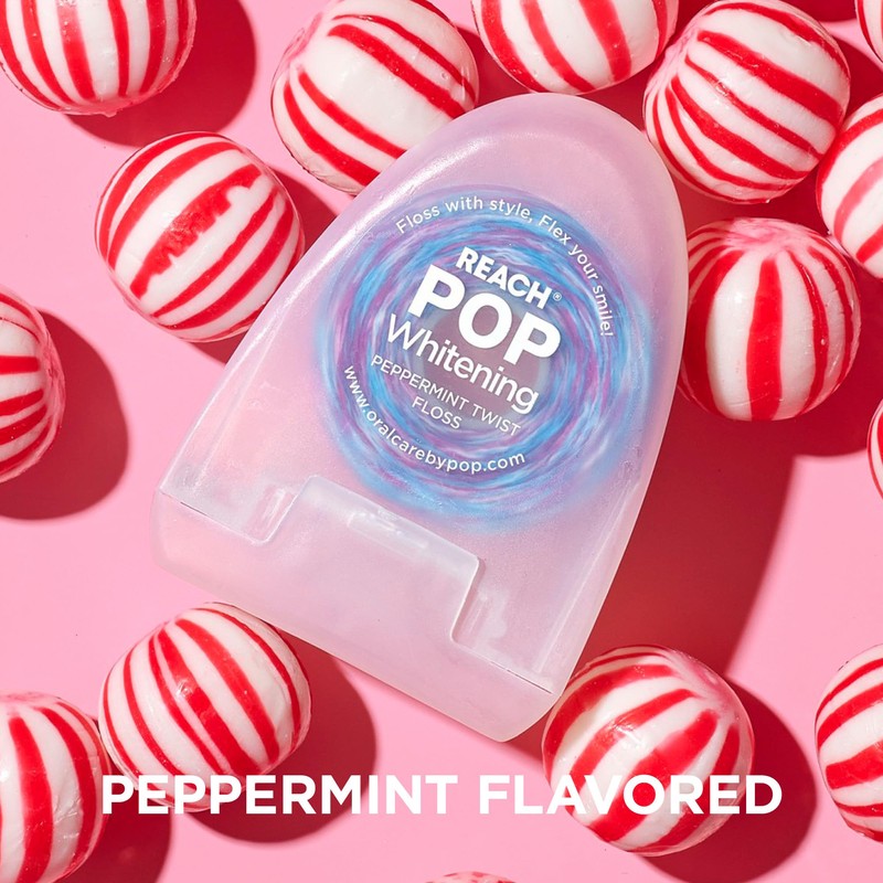 REACH POP Whitening Dental Floss, Peppermint, Baking Soda Infused, Teeth