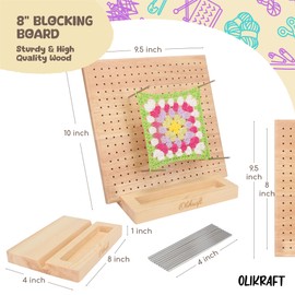 Olikraft Crochet Board with Pegs - 15 Pins Granny Square Blocking Board for Crochet Projects - Accessories and Gadgets (8 inches)
