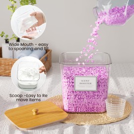 HomePekite Laundry Pods Storage Container, Clear Laundry Room Organization and Storage,Detergent Powder Container,with Wooden Lids & Labels, 3+1 Pack