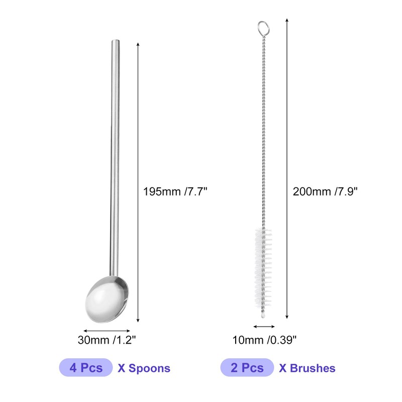 QUARKZMAN 4 x Stainless Steel Straws Spoons 7.7 Inch Reusable