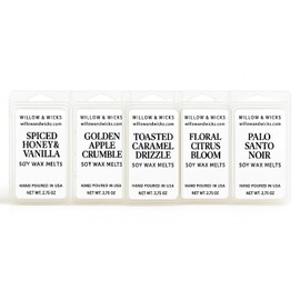 Willow & Wicks Wax Melt 6-Pack – Seasonal Showcase Bundle – Spiced Honey, Apple Crumble, Caramel, Lavender, Floral Citrus, Palo Santo – Soy Wax Clamshells – Strong Scent Throw