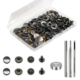24 Sets Heavy Duty Leather Snap Fasteners Kit, BetterJonny 15mm Metal Snap Buttons Press Studs Leather Rivets Snaps with 4 Setter Tools for Clothes Bracelet Jackets Jeans Gun Black