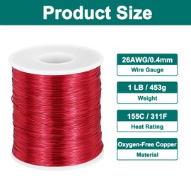 MECCANIXITY 26 AWG Magnet Wire, 26 Gauge Enameled Copper Wire, 1 Lb Magnetic Coil Wire for Transformer, Motor, Electric, 155C(311F)