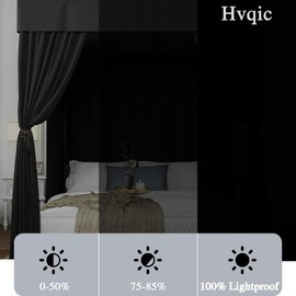 Hvqic Black Canopy Bed Curtains - 4 Corner Post Bed Curtains Queen Bed Curtain Lightproof Drapes Bed Canopy for Adults & Girls Bedroom Decoration (Queen,Black)