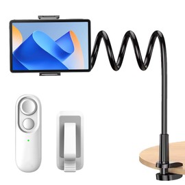 WRQIOO Tablet Holder and Page Turner, Gooseneck Tablets Stand with Page Turner, 360°Flexible Adjustable Lazy Arm Stand, Kindle Holder for Reading in Bed, Clamp Tablet Mount Bracket Bed on Table