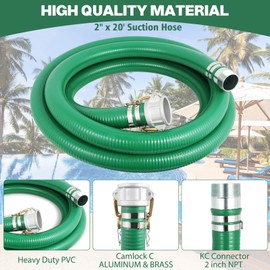 Picatu Heavy Duty 2" x 50' Blue PVC Discharge Hose & 2" x 20' Green PVC Suction Hose Pump Kit, Backwash Hose with Aluminum Camlock Fittings, Steel Round Strainer, Cam & Groove Adapter