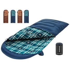 KingCamp Cotton Flannel Sleeping Bag, 90x35 Sleeping Bags for Adults Cold Weather, Big and Tall, Zip Together for 2P Sleeping Bag for 4 Season, Lightweight, Water Resistant for Camping Backpacking
