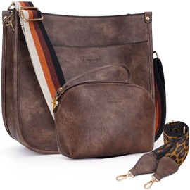 HKCLUF Crossbody Bag for Women PU Leather Hobo Bags Purse and Wallet Set With 2 Replacement Guitar Leopard Strap Crossbody Bag(Coffee)