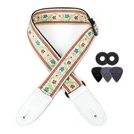 REAL MISSION custom soft Cotton padded Guitar Straps leather for folk Bass Electric & Acoustic Best Gifts for Kids Guitarists (white and beige, Other)