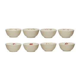 Stoneware Bowl with Holiday Greeting, Set of 4 Styles
