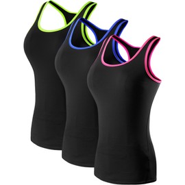 NELEUS Women's 3 Pack Compression Athletic Tank Top for Yoga Running,Blue,Green,Rose,EU XL,US L