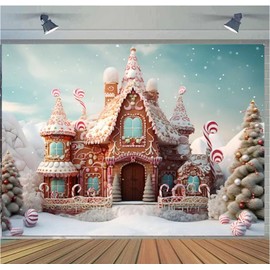 8x6 Feet Photography Background Winter Christmas Gingerbread House Lollipop Christmas Tree Kids Family Portrait Decoration Background Christmas Photo Prop Children Portrait Backdrops