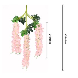 Unispesia Artificial Hanging Wisteria Flowers Faux Garland Decor Fake Toran Floral Wall - 12 Strings Light Pink for Indoor Outdoor Use